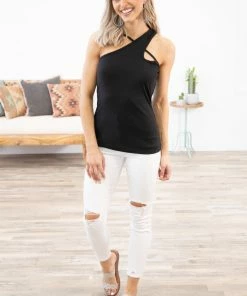 Haptics Black Keyhole Criss-Cross Yoke Tank 8 Haptics Black Keyhole Criss-Cross Yoke Tank