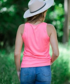 BIBI Neon Pink Tank With Keyhole Tops