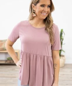 Chris & Carol Tops Mauve Drop Waist Short Sleeve Top