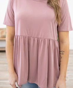 Chris & Carol Tops Mauve Drop Waist Short Sleeve Top