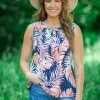 Perseption Navy And Salmon Palm Print Tank 1 Perseption Navy And Salmon Palm Print Tank