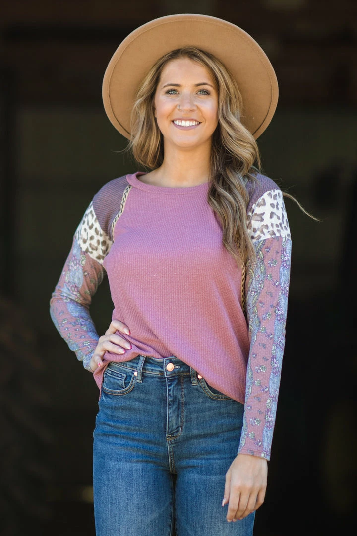 7th Ray Dusty Rose Multicolor Mixed Print Sleeve Top 3 7th Ray Dusty Rose Multicolor Mixed Print Sleeve Top