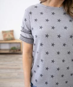 Haptics Grey Star Print Waffle Knit Top