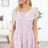 Final Touch Dusty Rose Marble Print Short Sleeve Dress Dresses