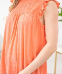 Staccato TANK TOPS Coral Smocked Yoke Ruffle Trim Tank 11 Staccato TANK TOPS Coral Smocked Yoke Ruffle Trim Tank