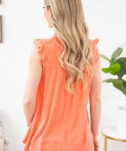 Staccato TANK TOPS Coral Smocked Yoke Ruffle Trim Tank 10 Staccato TANK TOPS Coral Smocked Yoke Ruffle Trim Tank