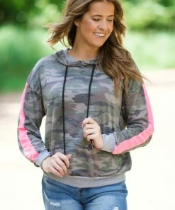 12PM Olive And Pink Camo Hoodie With Sleeve Stripe