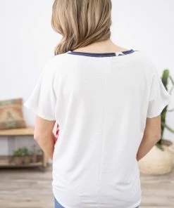 BIBI Navy And Crimson Check And Star Print Top