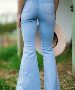 YMI Light Wash Paisley Print Panel Flare Jeans Bottoms