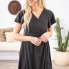 White Birch Black Faux Wrap Short Sleeve Dress