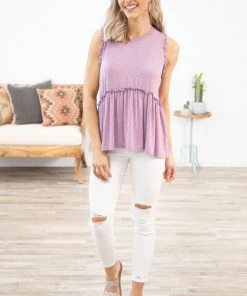 Axis Tops Orchid Heathered Ruffle Trim Babydoll Tank