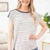 Staccato SHORT SLEEVES Ivory And Navy Stripe Cap Sleeve Top 2 Staccato SHORT SLEEVES Ivory And Navy Stripe Cap Sleeve Top