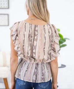 Doe & Rae Mauve And Ivory Floral Peplum Top With Ruffle FLORAL PRINT 10 Doe & Rae Mauve And Ivory Floral Peplum Top With Ruffle FLORAL PRINT