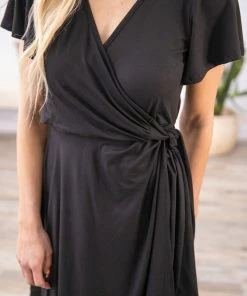 White Birch Black Faux Wrap Short Sleeve Dress