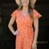 Gilli Dresses Orange Ditsy Floral Side Tie Dress