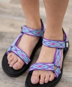Ultimate Sports Purple Multicolor Aztec Strap Sandals Shoes