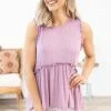 Axis Tops Orchid Heathered Ruffle Trim Babydoll Tank