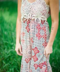 Blue B Red Crochet Top Medallion Print Pant Jumpsuit Dresses