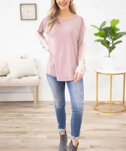 Lovely Melody LONG SLEEVES Mauve Crochet Sleeve Long Sleeve Top