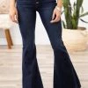 Kancan Dark Wash Button Fly Flare Jeans Bottoms