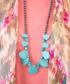 Isac Trading Accessories Turquoise And Gunmetal Slab Necklace