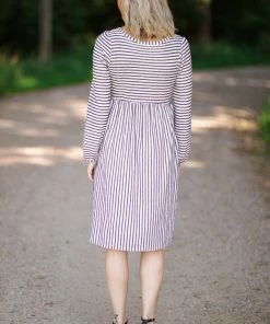 Hailey And Co Off White And Black Stripe Long Sleeve Dress Dresses