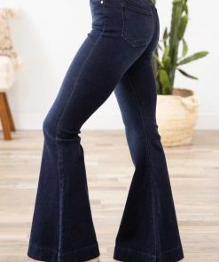 Kancan Dark Wash Button Fly Flare Jeans Bottoms