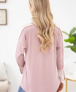 Lovely Melody LONG SLEEVES Mauve Crochet Sleeve Long Sleeve Top