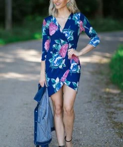 ASB FASHION Navy And Dusty Rose Floral Print Dress