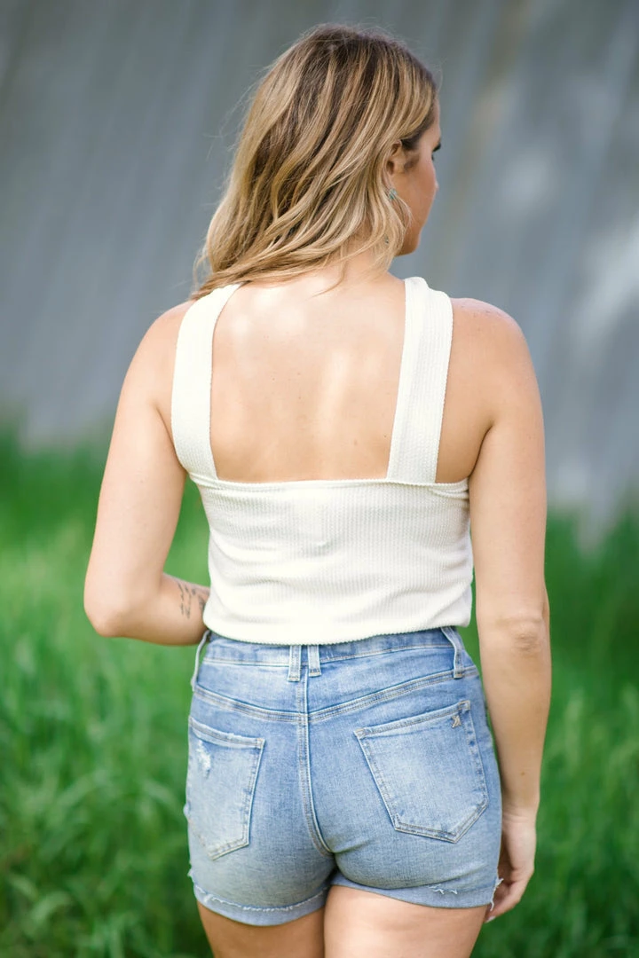 BIBI Tops Off White Rib Knit Halter Tank With Cutout 4 BIBI Tops Off White Rib Knit Halter Tank With Cutout