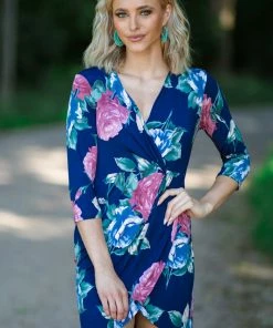 ASB FASHION Navy And Dusty Rose Floral Print Dress