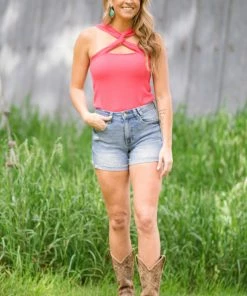 Special A Medium Wash Cuffed Lightly Distressed Shorts Bottoms