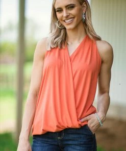 Zenana Orange Surplice Front Tank