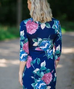 ASB FASHION Navy And Dusty Rose Floral Print Dress