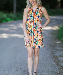 FSL Apparel Orange Multicolor Abstract Print Dress Dresses 8 FSL Apparel Orange Multicolor Abstract Print Dress Dresses