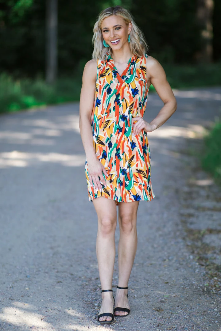 FSL Apparel Orange Multicolor Abstract Print Dress Dresses 5 FSL Apparel Orange Multicolor Abstract Print Dress Dresses