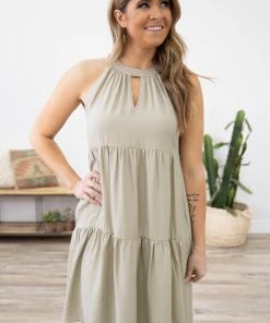 CY Fashion Dresses Sage Tiered Dress With Keyhole Detail
