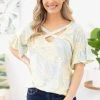 7th Ray Baby Blue And Yellow Abstract Animal Print Top