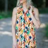 FSL Apparel Orange Multicolor Abstract Print Dress Dresses
