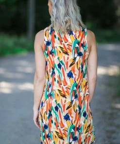 FSL Apparel Orange Multicolor Abstract Print Dress Dresses 9 FSL Apparel Orange Multicolor Abstract Print Dress Dresses