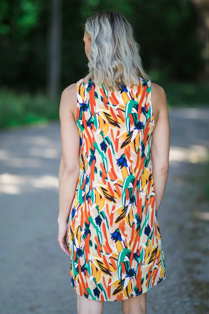 FSL Apparel Orange Multicolor Abstract Print Dress Dresses 6 FSL Apparel Orange Multicolor Abstract Print Dress Dresses