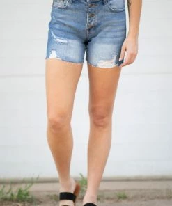 Cello Button Fly Distressed Mid Length Short