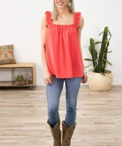 Jodifl Crimson Ruffle Strap Tank