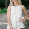 Doe & Rae Beige Rib Knit Asymmetrical Seam Tank Tops
