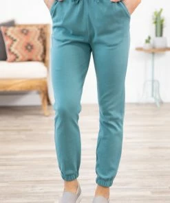 Zenana Teal Cuffed Elastic Waist Joggers