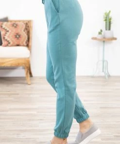 Zenana Teal Cuffed Elastic Waist Joggers