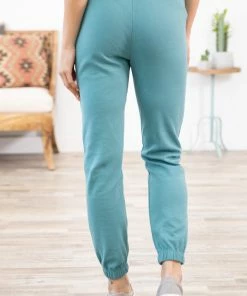 Zenana Teal Cuffed Elastic Waist Joggers