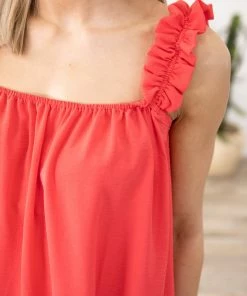 Jodifl Crimson Ruffle Strap Tank