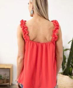 Jodifl Crimson Ruffle Strap Tank