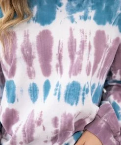 Easel Turquoise And Mauve Tie Dye Top LONG SLEEVES